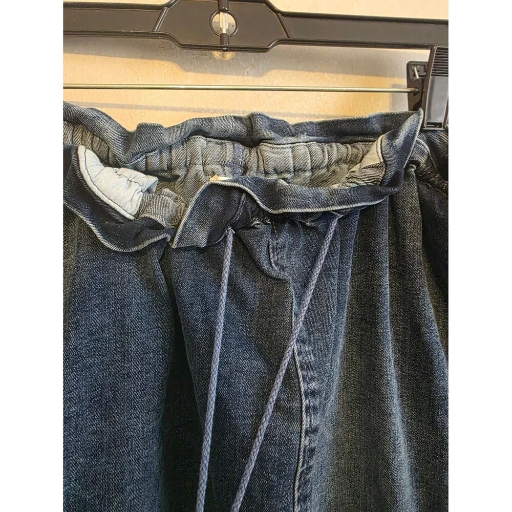 Wash Lab Drawstring Paper Bag Waist Cargo Denim Skirt Patch Pockets Womens M